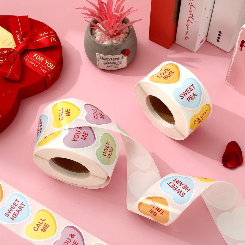 Whaline 1400Pcs Valentine Candy Hearts Stickers Conversation Hearts Stickers Colorful Love Hearts Stickers Assorted Adhesive Labels for Valentines Cards Envelopes DIY Craft Gift Decor - Image 3